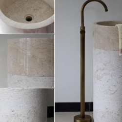 Bej Silindir Dikey Mermer Lavabo Bej Silindir Dikey Mermer Lavabo