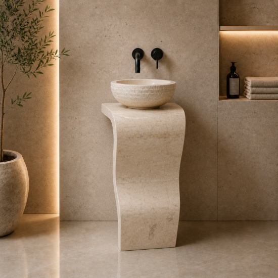 Bej Sole Dikey Mermer Lavabo