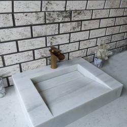 Beyaz Gizli Giderli Köşe Mermer Lavabo Beyaz Gizli Giderli Köşe Mermer Lavabo