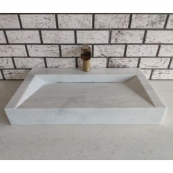 Beyaz Dikdörtgen Gizli Giderli Mermer Lavabo Beyaz Dikdörtgen Gizli Giderli Mermer Lavabo