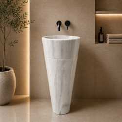 Beyaz Külah Dikey Mermer Lavabo