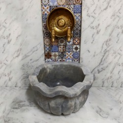 Gri Dalgalı Kavun Dilimli Mermer Kurna Gri Dalgalı Kavun Dilimli Mermer Kurna