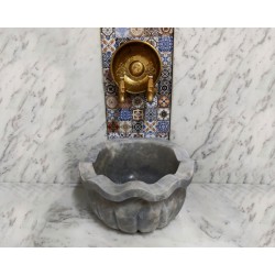 Gri Dalgalı Kavun Dilimli Mermer Kurna