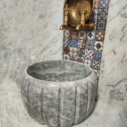 Gri Modern Kavun Dilimli Mermer Kurna Gri Modern Kavun Dilimli Mermer Kurna