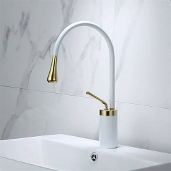Beyaz - Gold Minimal Mid Lavabo Bataryası Beyaz - Gold Minimal Mid Lavabo Bataryası