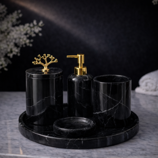 Toros Siyahı 5'li Mermer Banyo Seti