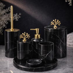 Toros Siyahı 7'li Mermer Banyo Seti