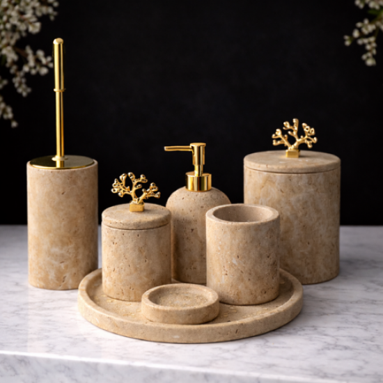 Traverten 7'li Mermer Banyo Seti