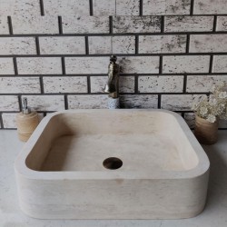 Traverten Dik Köşe Oval Mermer Lavabo Traverten Dik Köşe Oval Mermer Lavabo