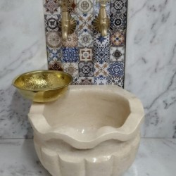 Traverten Dalgalı Kavun Dilimli Mermer Kurna Traverten Dalgalı Kavun Dilimli Mermer Kurna