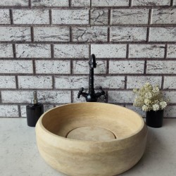Traverten Pahlı Lid Teker Mermer Lavabo Traverten Pahlı Lid Teker Mermer Lavabo