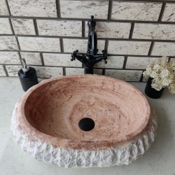 Traverten Red Patlatma Elips Mermer Lavabo Traverten Red Patlatma Elips Mermer Lavabo