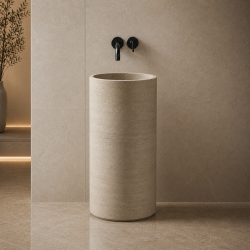 Traverten Silindir Dikey Lavabo
